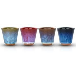 Small Ceramic Tea Cup Set, Japanese Style Tea Cup Small Coffee Mug Set of 4 (4 colors)