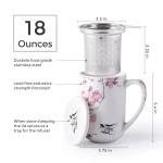 AmorArc Porcelain Tea Mug with Infuser and Lids, 18 Oz Coffee Cup Strainer with Bag Holder for Loose Leaf Tea, Steeping Coffee Mug for House-warming Wedding Birthday Gift