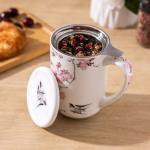 AmorArc Porcelain Tea Mug with Infuser and Lids, 18 Oz Coffee Cup Strainer with Bag Holder for Loose Leaf Tea, Steeping Coffee Mug for House-warming Wedding Birthday Gift