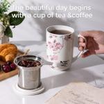 AmorArc Porcelain Tea Mug with Infuser and Lids, 18 Oz Coffee Cup Strainer with Bag Holder for Loose Leaf Tea, Steeping Coffee Mug for House-warming Wedding Birthday Gift
