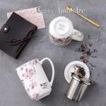 AmorArc Porcelain Tea Mug with Infuser and Lids, 18 Oz Coffee Cup Strainer with Bag Holder for Loose Leaf Tea, Steeping Coffee Mug for House-warming Wedding Birthday Gift
