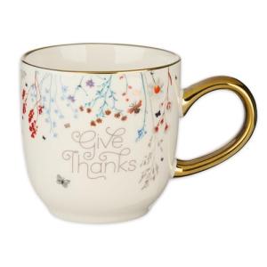 Christian Art Gifts Topsy-Turvy Wildflowers Ceramic Coffee Mug with Gold Handle – 11 oz. Lead and Cadmium-free Coffee Mug for Women with Inspirational Bible Verse: Give Thanks - 1 Thessalonians 5:18