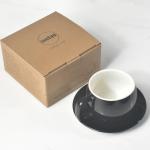 ionEgg Porcelain Coffee Cup with Saucer 270ml/9oz, Minimalist Design, Perfect for Latte, Cappuccino, and Tea, Black