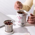 AmorArc Porcelain Tea Mug with Infuser and Lids, 18 Oz Coffee Cup Strainer with Bag Holder for Loose Leaf Tea, Steeping Coffee Mug for House-warming Wedding Birthday Gift
