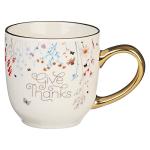 Christian Art Gifts Topsy-Turvy Wildflowers Ceramic Coffee Mug with Gold Handle – 11 oz. Lead and Cadmium-free Coffee Mug for Women with Inspirational Bible Verse: Give Thanks - 1 Thessalonians 5:18