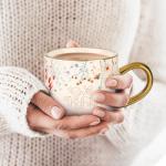 Christian Art Gifts Topsy-Turvy Wildflowers Ceramic Coffee Mug with Gold Handle – 11 oz. Lead and Cadmium-free Coffee Mug for Women with Inspirational Bible Verse: Give Thanks - 1 Thessalonians 5:18