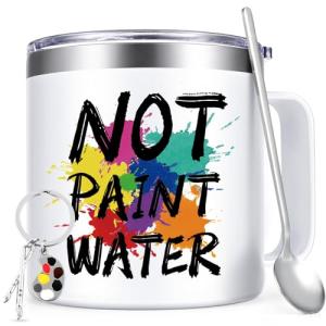 Lifecapido Not Paint Water Coffee Mug, Art Teacher Appreciation Gifts for Teacher's Day Christmas, Gifts for Art Teacher Artist Painters Coworker, 14Oz Stainless Steel Coffee Mug with Lid, White