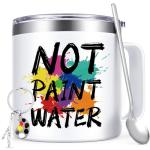 Lifecapido Not Paint Water Coffee Mug, Art Teacher Appreciation Gifts for Teacher's Day Christmas, Gifts for Art Teacher Artist Painters Coworker, 14Oz Stainless Steel Coffee Mug with Lid, White
