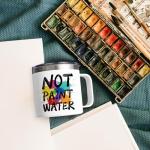 Lifecapido Not Paint Water Coffee Mug, Art Teacher Appreciation Gifts for Teacher's Day Christmas, Gifts for Art Teacher Artist Painters Coworker, 14Oz Stainless Steel Coffee Mug with Lid, White