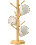 MaxGear Bamboo Mug Holder Tree with 6 Hooks, Thicker Base Coffee Cup Stand for Countertop, Sturdy and Space-Saving Mug Rack for Kitchen Organizer