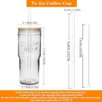 ANOTION Glass Cups with Lids and Straws 2 Packs, 24oz Travel Coffee Mug Wide Mouth Bamboo Mason Jar Iced Coffee Cup Smoothie Cup Glass Tumbler Tea Cup Clear Cute Water Cups Drinking Jars Glasses