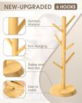 MaxGear Bamboo Mug Holder Tree with 6 Hooks, Thicker Base Coffee Cup Stand for Countertop, Sturdy and Space-Saving Mug Rack for Kitchen Organizer