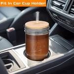 ANOTION Glass Cups with Lids and Straws 2 Packs, 24oz Travel Coffee Mug Wide Mouth Bamboo Mason Jar Iced Coffee Cup Smoothie Cup Glass Tumbler Tea Cup Clear Cute Water Cups Drinking Jars Glasses