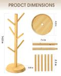 MaxGear Bamboo Mug Holder Tree with 6 Hooks, Thicker Base Coffee Cup Stand for Countertop, Sturdy and Space-Saving Mug Rack for Kitchen Organizer