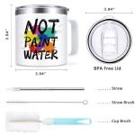 Lifecapido Not Paint Water Coffee Mug, Art Teacher Appreciation Gifts for Teacher's Day Christmas, Gifts for Art Teacher Artist Painters Coworker, 14Oz Stainless Steel Coffee Mug with Lid, White