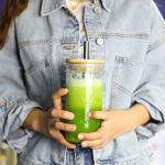 Mason 4 Pack Reusable Tea Cups, Glass Jars 24oz Wide Mouth Smoothie Cups with Bamboo Lids and Silver Straws, Drinking Glass Bubble Tea Cups for Iced Coffee Travel Bottle