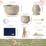 Buucup Matcha Whisk Set, 10 Pcs Matcha Set Includes Matcha Bowl, 2 Cups, Matcha Whisk and Holder, Bamboo Scoop and Spoon, Scoop Rest, Sifter and Tea Towel, Complete Matcha Kit (Mottled Green)