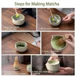 Buucup Matcha Whisk Set, 10 Pcs Matcha Set Includes Matcha Bowl, 2 Cups, Matcha Whisk and Holder, Bamboo Scoop and Spoon, Scoop Rest, Sifter and Tea Towel, Complete Matcha Kit (Mottled Green)