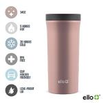 Ello Arabica 14oz Vacuum Insulated Stainless Steel Powder Coat Coffee Travel Mug with Leak-Proof Slider Lid, Keeps Hot for 5 Hours, Perfect for Coffee or Tea, BPA-Free Tumbler, Rosegold