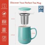 Sweese 20 OZ Porcelain Tea Mug with Infuser and Lid, Loose Leaf Tea Cup, Gifts for Tea Lover - Mint Green