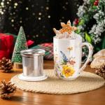 GBHOME Tea Mug with Infuser and Lid, 18 Ounce Large Ceramic Loose Leaf Cup, Microwave, Dishwasher Safe, Perfect For Tea Lovers