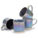Elanze Designs Glossy Reactive Glaze Large 17 Fluid Ounce Everyday Kitchen Food Grade Ceramic Stoneware Coffee Mug Cup with Comfort Curved Handles, Set of 4, Purple Rainbow