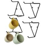 MyGift Matte Black Metal Triangular Coffee Mug Holder Wall Mount Display Rack Mug Organizer with 3 Hooks, Set of 4