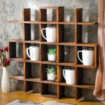 Suzile Oversize Coffee Mug Display Rack Wooden Display Shelves Rustic Wooden Floating Curio Shelf Travel Wall Mounted Coffee Mug Rack Holder Shadow Box Shelf (Grid Size 5.1x5.1x3in,Rustic Brown)