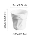 RabyLeo Unique Ceramic Mug Inspired by Crumpled Paper Cup Design，Artistic & Irregular Shape, Perfect for Coffee, Tea, and Hot Beverages，Ideal for Home, Office (White, Small)