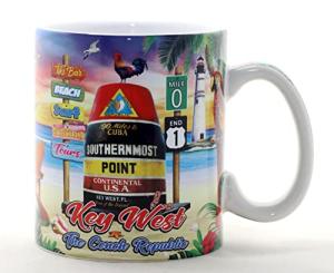 World By Shotglass Key West Florida Scene Full Wrap Mug Souvenir Collectible Large Coffee Mug (4" H x 3.75" D) 18oz