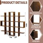 Suzile Oversize Coffee Mug Display Rack Wooden Display Shelves Rustic Wooden Floating Curio Shelf Travel Wall Mounted Coffee Mug Rack Holder Shadow Box Shelf (Grid Size 5.1x5.1x3in,Rustic Brown)