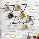 MyGift Matte Black Metal Triangular Coffee Mug Holder Wall Mount Display Rack Mug Organizer with 3 Hooks, Set of 4