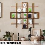 Suzile Oversize Coffee Mug Display Rack Wooden Display Shelves Rustic Wooden Floating Curio Shelf Travel Wall Mounted Coffee Mug Rack Holder Shadow Box Shelf (Grid Size 5.1x5.1x3in,Rustic Brown)