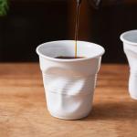 RabyLeo Unique Ceramic Mug Inspired by Crumpled Paper Cup Design，Artistic & Irregular Shape, Perfect for Coffee, Tea, and Hot Beverages，Ideal for Home, Office (White, Small)