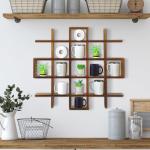 Suzile Oversize Coffee Mug Display Rack Wooden Display Shelves Rustic Wooden Floating Curio Shelf Travel Wall Mounted Coffee Mug Rack Holder Shadow Box Shelf (Grid Size 5.1x5.1x3in,Rustic Brown)