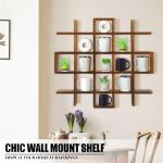 Suzile Oversize Coffee Mug Display Rack Wooden Display Shelves Rustic Wooden Floating Curio Shelf Travel Wall Mounted Coffee Mug Rack Holder Shadow Box Shelf (Grid Size 5.1x5.1x3in,Rustic Brown)