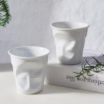 RabyLeo Unique Ceramic Mug Inspired by Crumpled Paper Cup Design，Artistic & Irregular Shape, Perfect for Coffee, Tea, and Hot Beverages，Ideal for Home, Office (White, Small)