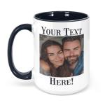 Personalized Black 15oz Ceramic Coffee Mug with Custom Photo, Text, Logo or Design, DYE, Taza para Cafe Personalizadas con Fotos, Mother's Day Gift, Great Gifts for Men, Women, Picture