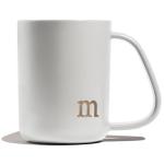 COLLECTIVE HOME - Ergonomic Handle Ceramic Mug, 15 oz Personalized Coffee Cup with Golden Initial, Microwave & Dishwasher Safe, Elegant Monogram Tea Mug in Gift Box for Home & Office (White-m)