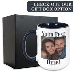 Personalized Black 15oz Ceramic Coffee Mug with Custom Photo, Text, Logo or Design, DYE, Taza para Cafe Personalizadas con Fotos, Mother's Day Gift, Great Gifts for Men, Women, Picture