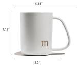 COLLECTIVE HOME - Ergonomic Handle Ceramic Mug, 15 oz Personalized Coffee Cup with Golden Initial, Microwave & Dishwasher Safe, Elegant Monogram Tea Mug in Gift Box for Home & Office (White-m)