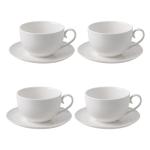 Feenmai 10 oz Cappuccino Cups with Saucers, Ceramic Espresso Coffee Cups Set of 4, White Latte Cup and Saucer, Elegant Tea Mugs Set, Microwave Dishwasher Safe Drinkware for Cafe, Housewarming Gift