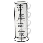 Set of 4 Sentiment Stackable Mugs with Stand