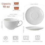 Feenmai 10 oz Cappuccino Cups with Saucers, Ceramic Espresso Coffee Cups Set of 4, White Latte Cup and Saucer, Elegant Tea Mugs Set, Microwave Dishwasher Safe Drinkware for Cafe, Housewarming Gift