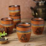 Handmade Ceramic Tea Cups Set – 6 Desi Kulhad Chai/Coffee Cups (5 oz Capacity), Lead-Free, Dishwasher & Microwave Safe, Glazed, Glossy finish Clay Tea Cups/kulhar/kullar - Brown Color