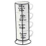 Set of 4 Sentiment Stackable Mugs with Stand