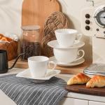 Feenmai 10 oz Cappuccino Cups with Saucers, Ceramic Espresso Coffee Cups Set of 4, White Latte Cup and Saucer, Elegant Tea Mugs Set, Microwave Dishwasher Safe Drinkware for Cafe, Housewarming Gift