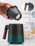 suyika Tea Cup with Infuser and Lid, 15.2 Ounce Wood Handle Ceramic Loose Leaf Mug Gradient Black&Green 450ml