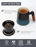 suyika Tea Cup with Infuser and Lid, 15.2 Ounce Wood Handle Ceramic Loose Leaf Mug Gradient Black&Green 450ml