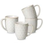 MALACASA LYDIA Coffee Mugs, 16 OZ Ceramic Mugs Set of 4 with Handle, Embossment Cups for Latte, Hot Tea, Cappuccino, Mocha, Cocoa, Dishwasher & Microwave Safe Gift Set, White